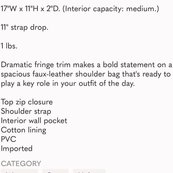 New Area Stars Black Fringe Hobo Shoulder Bag Faux Leather Spacious New w/ Tags - Picture 13 of 14